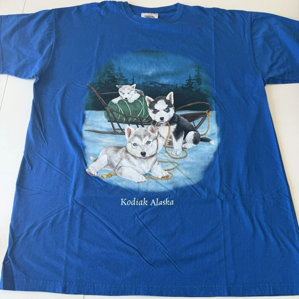 Kodiak Alaska Husky Sled Dog Blue Graphic T Shirt See Measurements For‎ Size